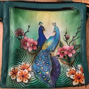 Peacock Anuschka Crossbody Organizer Bag